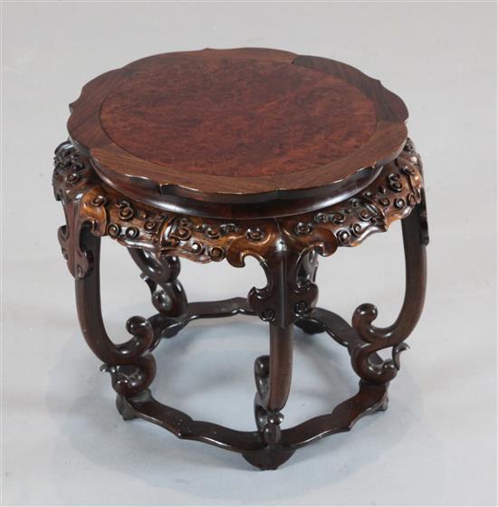 A Chinese hongmu and burr wood stand, early 20th century, height 34.5cm